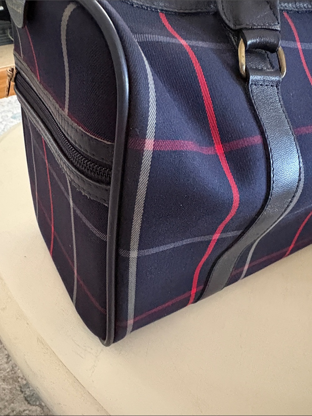Vintage Burberry’s Navy Plaid Satchel with Burberry’s Scarf Accent-London - Picture 7 of 15